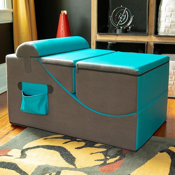 Jaxx Flexx V-Tex Convertible 3 in 1 Gamer Chair Table &amp Ottoman w/Adjustable Headrest &amp Pocket - Vinyl Turqouise