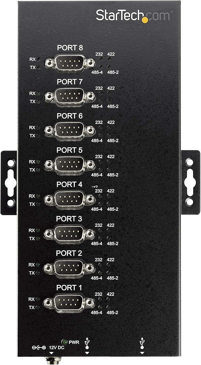 StarTech.com 8 Port Serial Hub USB to RS232/RS485/RS422 Adapter - Industrial USB 2.0 to DB9 Serial Converter Hub - IP30 Rated - Din Rail Mountable Metal Serial Hub - 15kV ESD Protection TAA