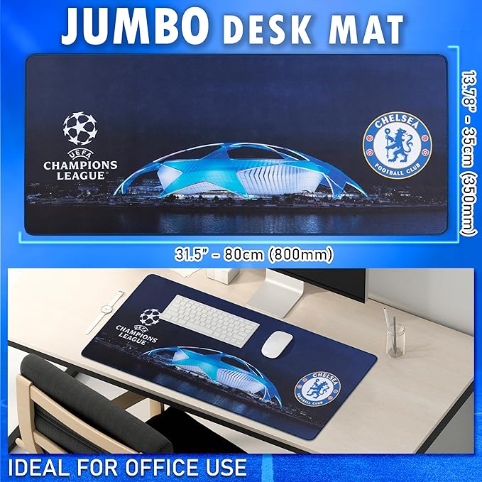 Chelsea FC Large Mouse Pad Gifts for Boys Men Women 31.5x13.8 in Gaming Desk Mat with Non-Slip Rubber Base for Keyboard Mouse Office Computer Setup