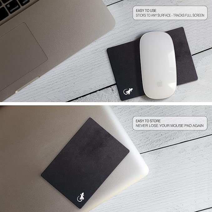 Mouse Pad Adhesive Bottom - Sticks to Any Surface - Portable - Webcam Covers and Screen Cleaner Included (2 x Black - Gray)