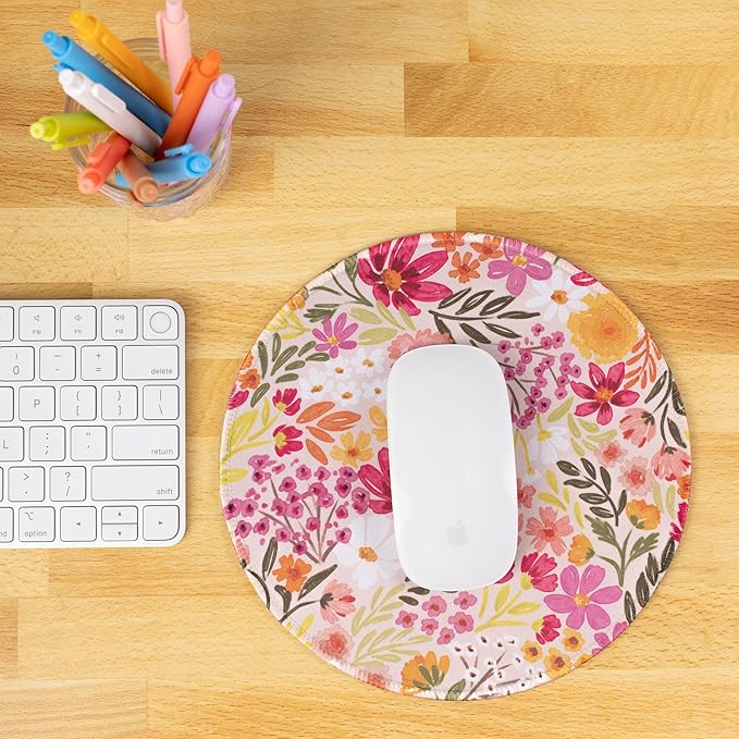 Elyse Breanne Design 8.5 Inch Round Mouse Pad for Computer Desktop Protector Non-Slip Rubber Backing Primrose Petals