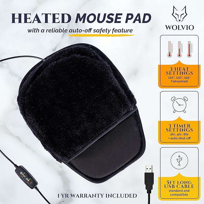 USB Heated Mouse Pad Hand Warmer - 3 Temperatures/Time Limits - Controller Included - Works with All PC Mice - Makes a Great Gift for PC Users