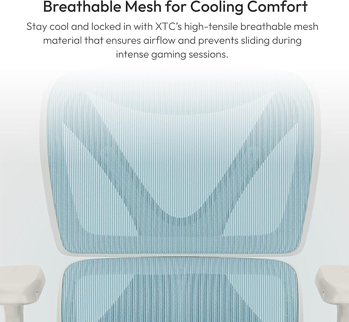 ThunderX3 XTC Ergonomic Office Chair for Adults Gaming Chair High Back Desk Chair Synchronous Tilt Self-Adjusting Lumbar Support and Backrest Adjustable Headrest Chroma Mesh White Blue