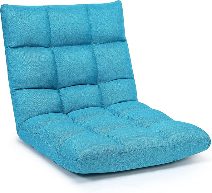 Giantex Adjustable Floor Gaming Sofa Chair 14-Position Cushioned Folding Lazy Recliner High Resilience Sponge Breathable Cotton &amp Linen Fabric Sleeper Bed Couch Recliner with Removable Cover