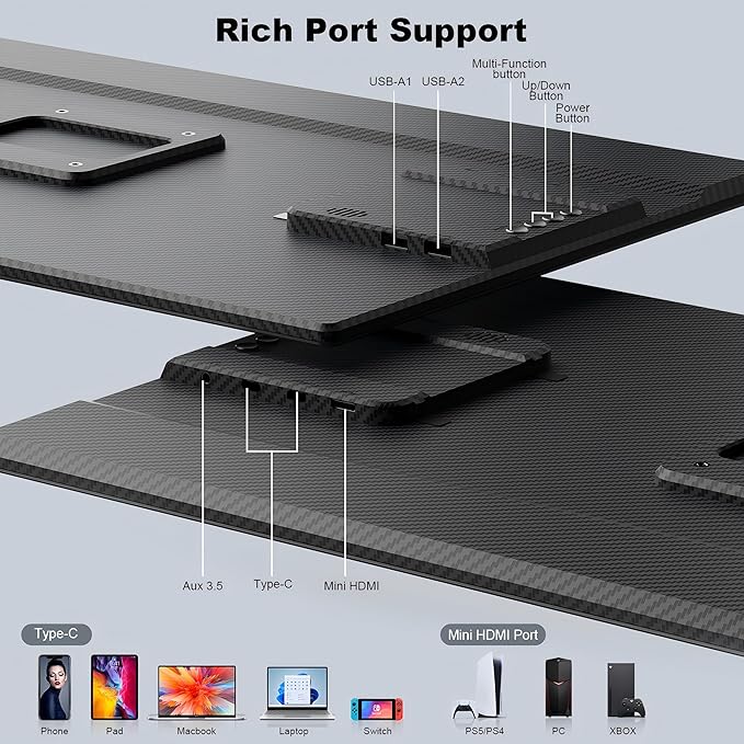 24 Large Portable Monitor 1080P FHD 100Hz Laptop Screen Extender 125% sRGB IPS Monitor Extender USB C HDMI Office Gaming with Detachable Stand Travel monitor for Window MAC Phone Xbox Switch