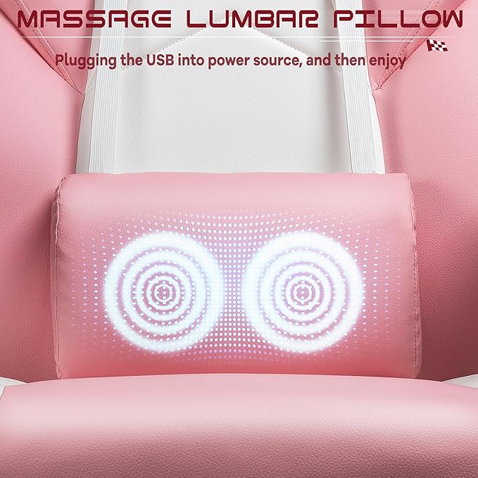 Meilocar Gaming Chair with Footrest Video Game Chair for Adults Ergonomic Big and Tall Computer Chairs with Massage Lumbar Support 330lbs 360° Swivel Seat (Pink)