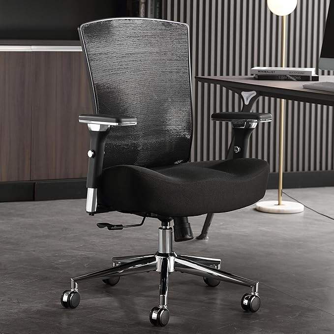 Big and Tall Office Chair 500lbs Ergonomic Oversize Mesh Desk Chair Heavy Duty High Back Computer Chair with Wide Thick Seat Cushion Adjustable Lumbar Support 4D Armrests