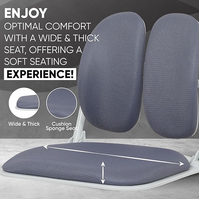 【Made in Korea】 Dual-Backrests Ergonomic Floor Chair with Back Support - Meditation Chair Floor Gaming Chair Reading Chair Floor Chairs for Adults Foldable Chair (Grey)