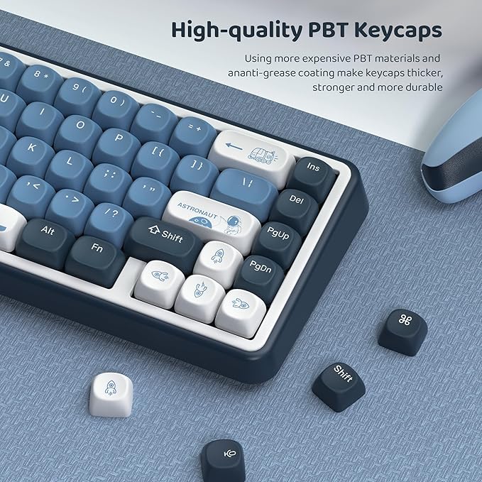 dagaladoo Apollo PBT Keycap SetBlue/Dark Blue/White Custom Keycaps Cute Dye Sublimation Keyboard KeycapsMOA Profile Key caps for 100% 75% 65% 60% TKL US Layout Mechanical Keyboard