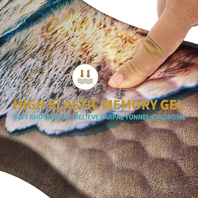 Hokafenle Ergonomic Mouse Pad Wrist Support with Massage Design Wrist Rest Pain Relief Mousepad with Memory Foam&ampNon-Slip PU Base Mouse Pads for Wireless Mouse &amp Desk (12x8 inchSunrise Beac