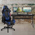 BizChair Gaming Desk and Blue Footrest Reclining Gaming Chair Set - Cup Holder/Headphone Hook/Removable Mouse Pad Top/Wire Management