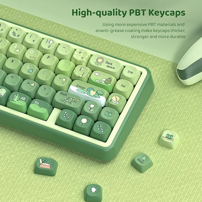 dagaladoo Matcha Green Frog Cute Keycap Set PBT Custom Keyboard caps 60% 75% 100%dye SublimationMOA Profile keycaps for Mechanical Keyboard Compatible with ANSI/ISOTKL Full-Sized Layout