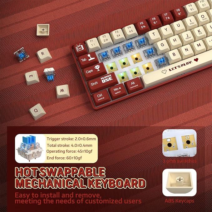 ATTACK SHARK AK680 60% Wired Mechanical Gaming KeyboardHot-SwappableRGB Rainbow BacklitUV Printing and EVA Sound ControlFully Anti-GhostingProgrammableBlue Switch for Windows/Mac Red&ampWhite
