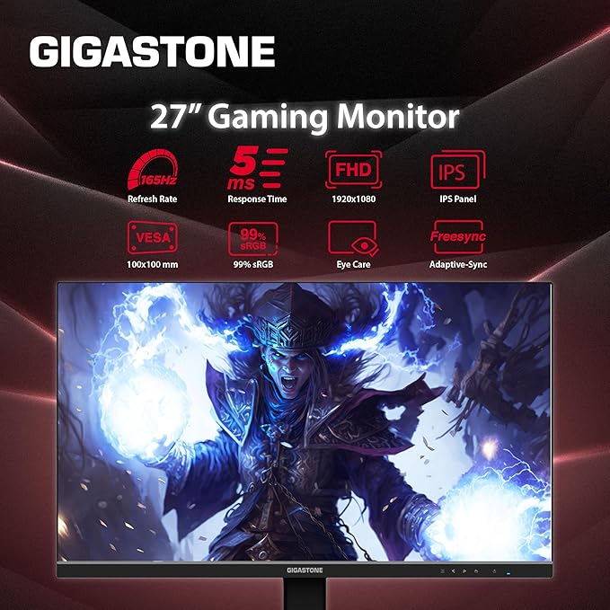 Gigastone 27 inch IPS Gaming Monitor 2-Pack 165Hz FHD 1920 x 1080 178° Wide View Frameless PC Monitor Built-in Speakers FreeSync Eye Care Technology Ergonomic Tilt VESA MountDPHDMI