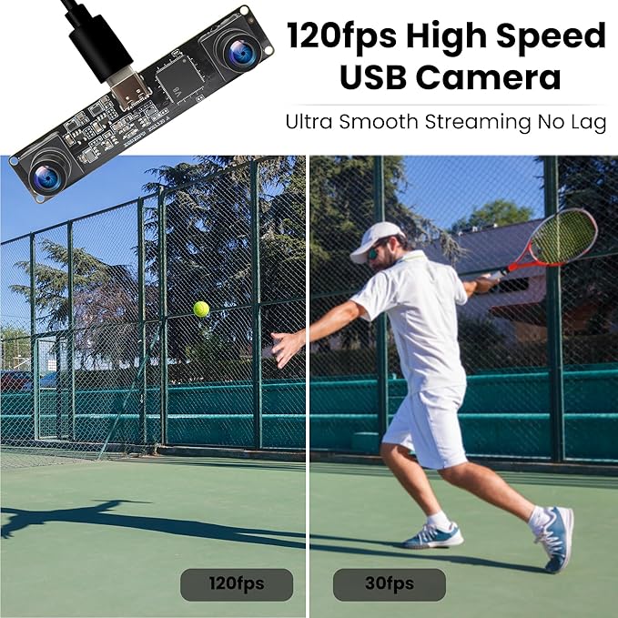 120fps 3D Stereo USB Camera Global Shutter 1200P Synchronization Dual Lens Module 90 Degree for PC Computer USB2.0 Plug and Play Face Recognition QR Codes Scanning