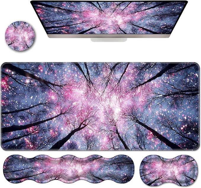 Ergonomic Keyboard Wrist Rest &amp Mouse Pad Wrist Rest SetXL Gaming Desk Mat 31.5x 11.8Non-Slip BaseMemory FoamEasy Typing Pain Relief for Office &amp HomeStarry Night Tree Branches