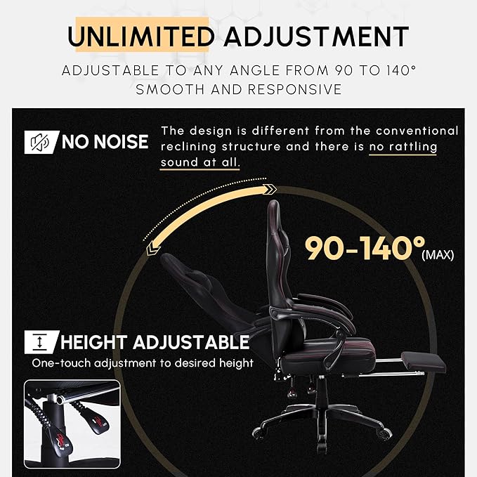 Dowinx LS-665TE7A Gaming Chair Breathable PU Leather Gamer Chair with Pocket Spring Cushion Ergonomic Computer Chair with Massage Lumbar SupportAdjustable Swivel Task Chair with Footrest
