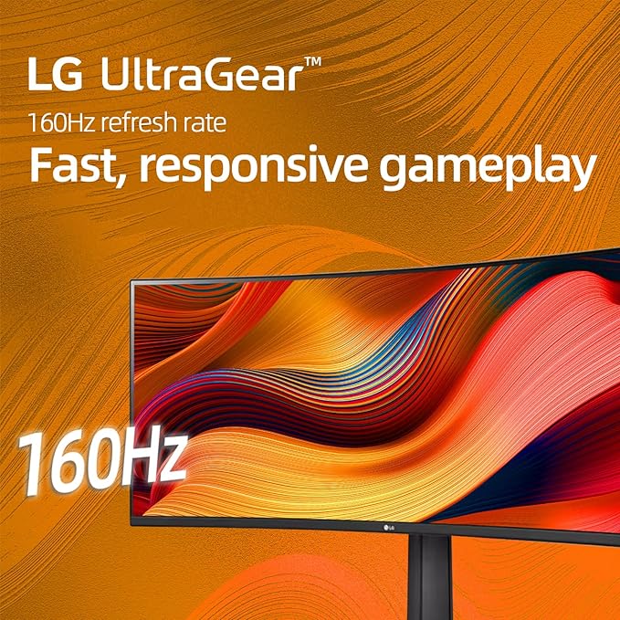 LG 34 Inch Curved Ultragear QHD(3440x1440) IPS Gaming Monitor 160Hz AMD FreeSync HDR10 sRGB 99% OnScreen Control Multitasking and Content Creation DisplayPort &amp HDMI Tilt/Height Adjustable