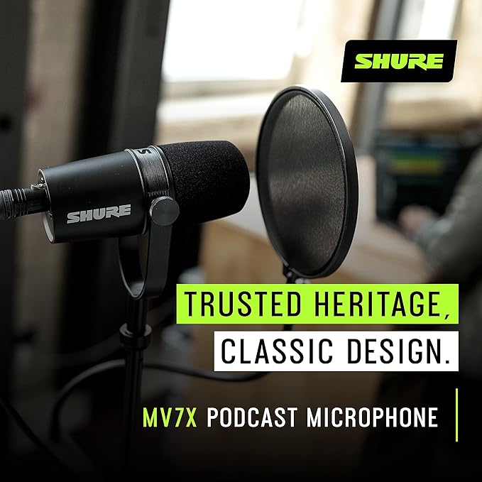 Shure MV7X XLR Dynamic Microphone – Voice-Isolating Cardioid Mic for Podcasting Vocal Recording &amp Broadcasting All-Metal Black
