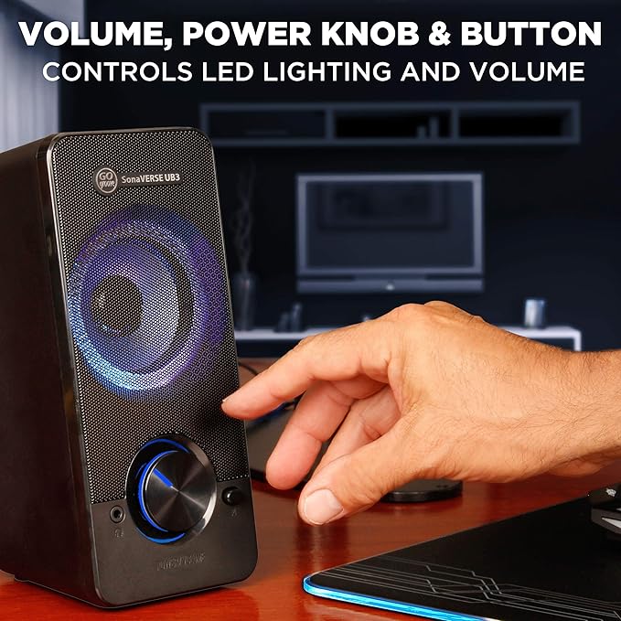 GOgroove UB3 Computer Speakers for Desktop and Laptop - Monitor Speakers with Loud Bass 2.5 Inch XL Drivers for 12W of Power Built-in Headphone and AUX Input Ports Computer Speakers for Desktop PC