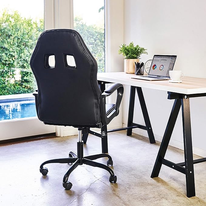 BestOffice Office Chair PC Gaming Chair Cheap Desk Chair Ergonomic PU Leather Executive Computer Chair Lumbar Support for Women Men (Black)