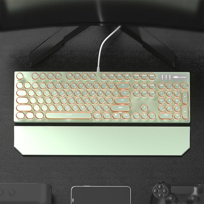 Camiysn Typewriter Style Mechanical Gaming Keyboard Green Retro Punk Gaming Keyboard with White Backlit 104 Keys Blue Switch Wired Cute Keyboards Round Keycaps for Windows/Mac/PC