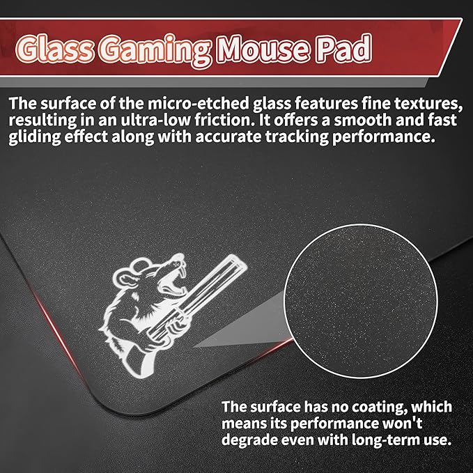 2.0 Ultra-Thin Tempered Glass Gaming Mouse Pad Designed for FPS Full-Coverage Anti-Slip BaseEtched Surface1.6mm Thin Glass LayerRedefine Your Shooting Experience(Black400mm*480mm)