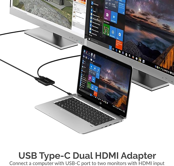 SABRENT USB Type C Dual HDMI Adapter [Supports Up to Two 4K 30Hz Monitors Compatible with Windows Systems Only] (DA-UCDH)