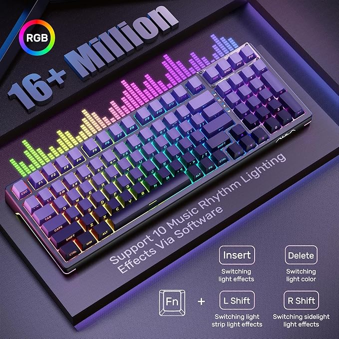 AULA F99S Mechanical Wireless Gaming Keyboard Tri-Mode Bluetooth/2.4G/USB-C Hot Swappable 99 Keys Custom Creamy Keyboard 99 Keys Full Size Computer Keyboards for PC Xbox PS5 etc (Purple Gradient)