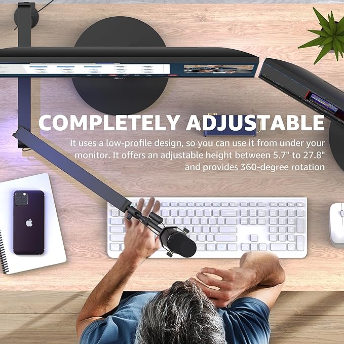 IXTECH Mic Arm Desk Mount Low Profile 360° Swivel Mic Boom Arm Adjustable Microphone Arm with Detachable Rise Column and Built-In Cable Management for Streaming and Recording.