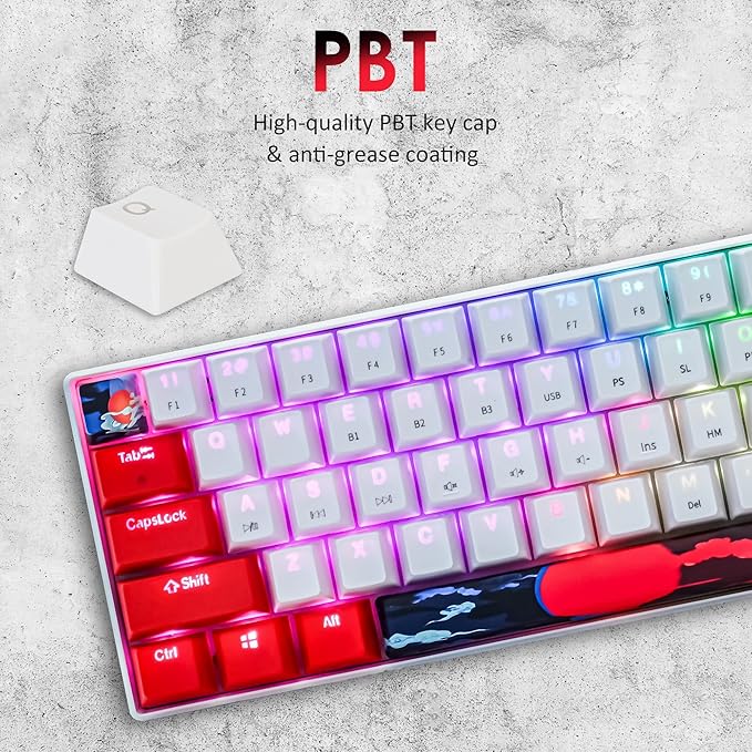 surmen GT61 60% Mechanical Gaming Keyboard 60 Percent RGB Backlit Hot-Swappable Wireless/Wired Compact Mini Keyboards Bluetooth 5.0 Keyboard Programmable/N-Key Rollover (Yellow Switch Sun)