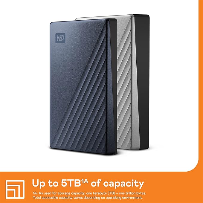WD 5TB My Passport Ultra Blue Portable External Hard Drive backup software with defense against ransomware and password protection USB-C and USB 3.1 - WDBFTM0050BBL-WESN