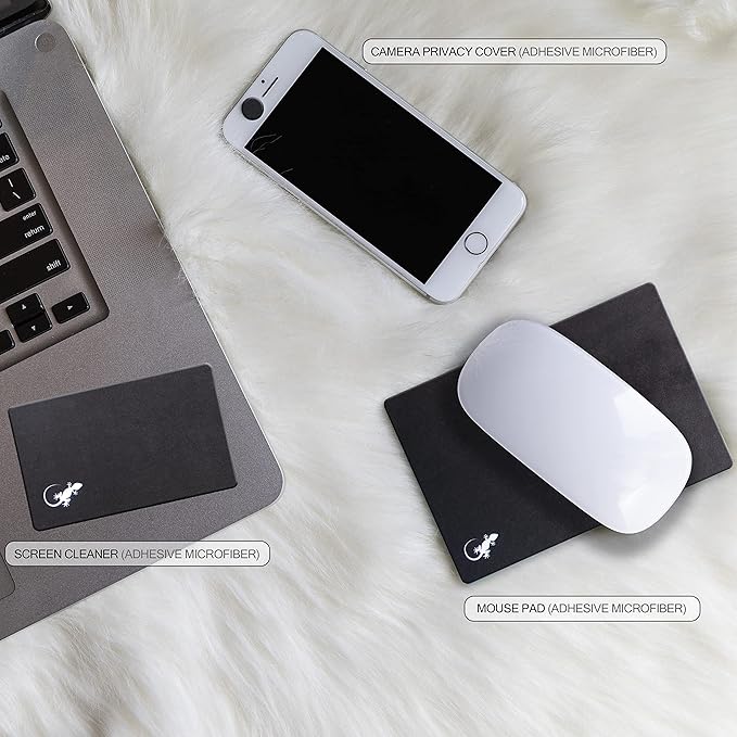 Mouse Pad Adhesive Bottom - Sticks to Any Surface - Portable - Webcam Covers and Screen Cleaner Included (5 Pack - Black)