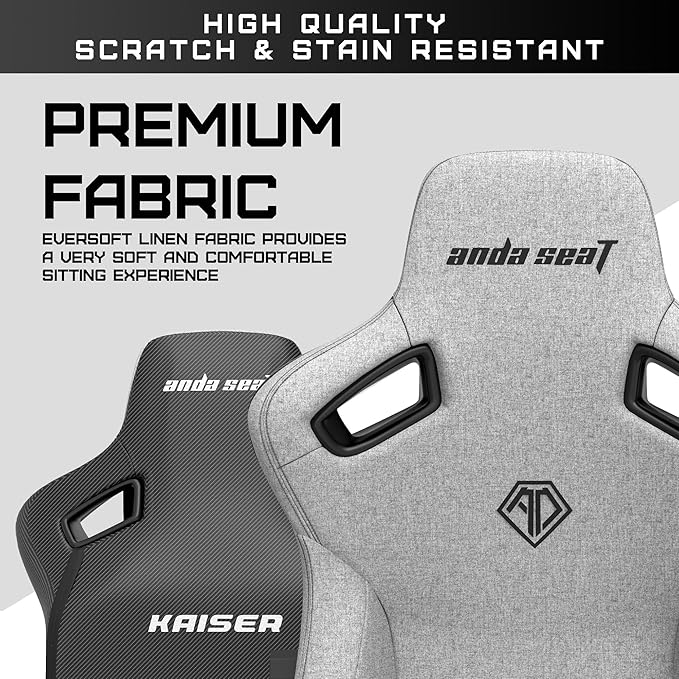 Anda Seat Kaiser 3 XL Gaming Chairs for Adults - Ergonomic Gray Fabric Gaming Chair with Lumbar Support Comfortable Office Seat with Neck Support - Heavy Duty Wide Gamer Seat