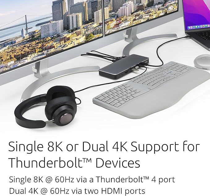 Kensington SD5768T EQ Thunderbolt 4 Docking Station Dual 4K@60Hz via HDMI/TB4 Ports 96W Charging SD/Micro SD Card Slots Ethernet Audio Supports Thunderbolt Share (K35381NA)