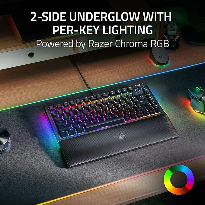 Razer BlackWidow V4 75% Mechanical Gaming Keyboard: Hot Swappable Design - Compact &amp Durable - Orange Tactile Switches - Chroma RGB - Roller &amp Media Keys - Wrist Rest Snap Tap - Black