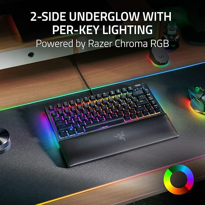 Razer BlackWidow V4 75% Mechanical Gaming Keyboard: Hot-Swappable Design - Compact &amp Durable - Orange Tactile Switches - Chroma RGB - MF Roller &amp Media Keys - Comfortable Wrist Rest - Black