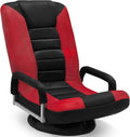 Swivel Floor Gaming Chair - Video Lounger Enjoy 6 Different Positions Adjustable Backrest Removable Arm Rests Folds to Store Stylish Blue with Black Center Stripe