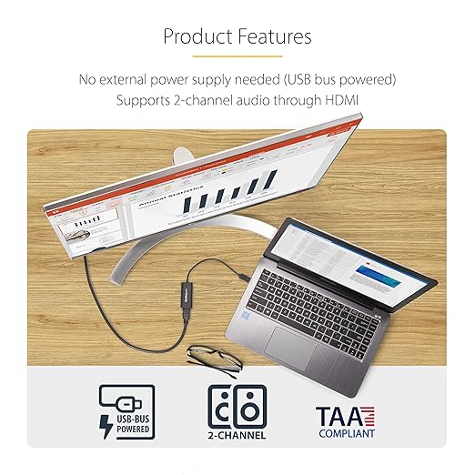 StarTech USB 3.0 to HDMI Adapter USB-A to HDMI Display Converter 1080P 60Hz Full HD Video Graphics Adapter Driver Required USB Monitor Extender for Windows PC (USB32HDES)