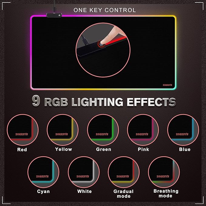 ZORESYN RGB Gaming Mouse Pad - 39.4x19.7 Large Mousepad with Led Light Keyboard Pad Gaming Accessories for Desk Non-Slip Rubber Base Big Mouse Mat for GamerBlack