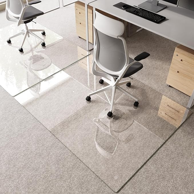 Tempered Glass Chair Mat 60x48 – Ultra-Clear Office Chair Mat for Hardwood Floors &amp Low-Pile Carpets – Heavy-Duty 0.2 Scratch-Resistant Surface with Non-Slip Pads – Supports 1000 lbs