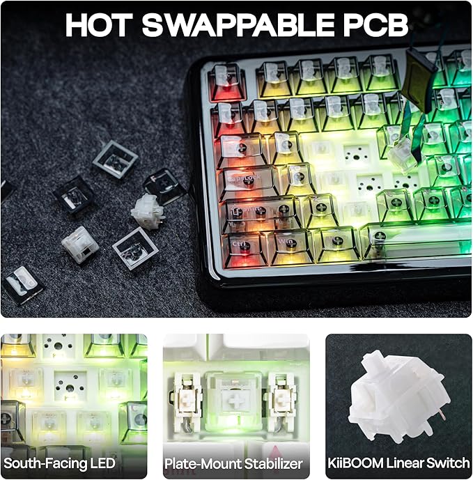 KiiBoom Phantom81 Lite 75% Gasket Mechanical Keyboard QMK&ampVIA Programmable 3 Modes Wireless Gaming Keyboard RGB Backlights ABS Case + UV Tech Hot-Swappable for Windows/Mac/Linux (Black)