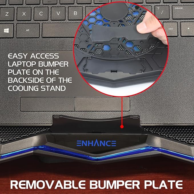ENHANCE Cryogen 5 Gaming Laptop Cooling Pad Stand - Laptop Cooler with 7 Adjustable Height Settings &amp Dual USB Ports up to 17 inches - 1 Ultra Quiet High Performance LED Fan 800 RPM - Blue