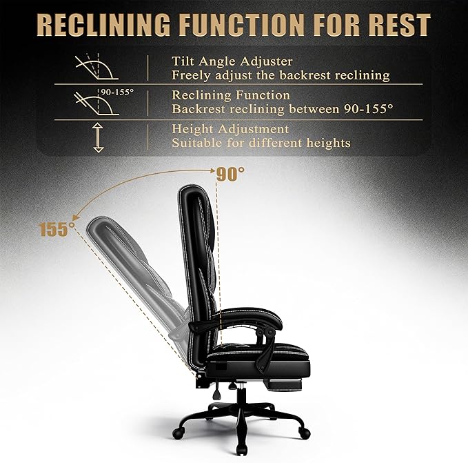 Gaming Chair Office Chair with Inflatable Lumbar Support Ergonomic Comfortable Wide Computer Chair with Footrest and Linked Soft Armrests High Back 3D Enveloping Seat Cushion