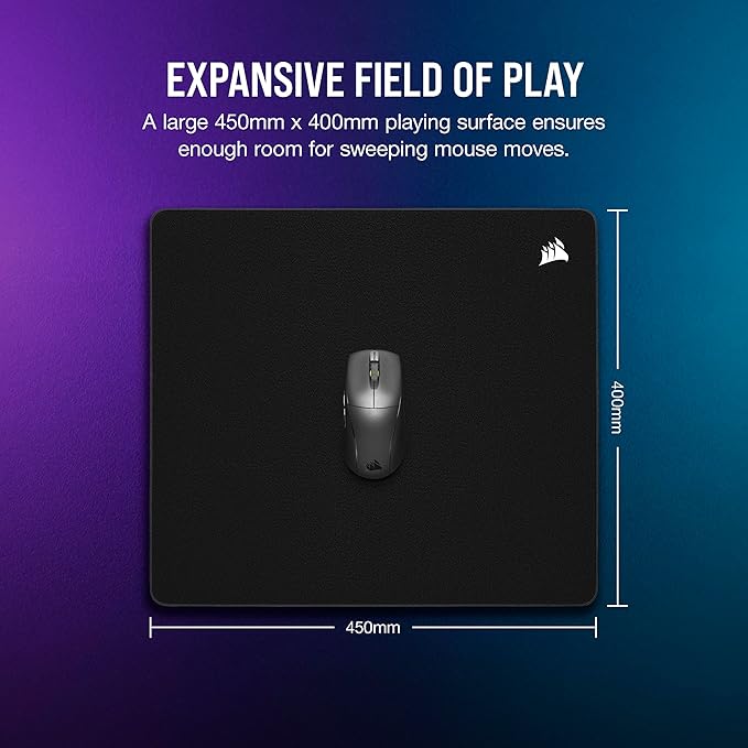 Corsair MM500 v2 Hybrid Cloth Gaming Large Mouse Pad – 45cm x 40cm – Spill-Proof Coating – Anti-Fray Stitched Edges – Non-Slip Rubber Base – Black