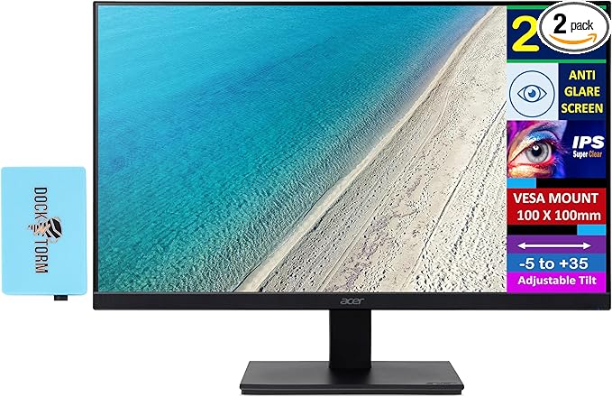 acer Vero 24 V7 Series FHD Monitor with 4ms Response Time Anti Glare VGA HDMI &amp Dockztorm USB Port Expander Black (2025 Latest Model) 2 Pack