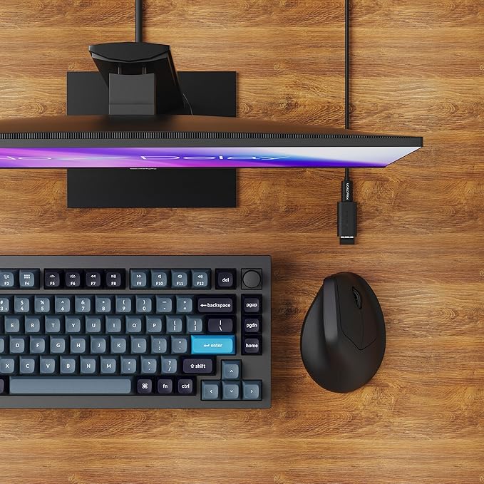 Keychron M5 Wireless Ergonomic Mouse 8000Hz Tri-Mode 2.4 GHz/Bluetooth 5.1/Wired PixArt 3950 Sensor 30000 DPI Ergonomic Lightweight Programmable Macro Button for Windows PC/Mac - Black