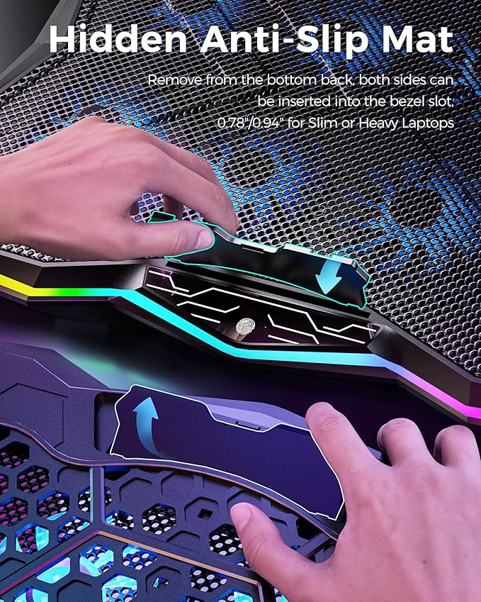 AICHESON Gaming Laptop Cooling Pad with 8 Fans RGB Computer Stand for 15.6-17.3 Inch Notebook with 7 Height Slots 2 USB Ports AA3
