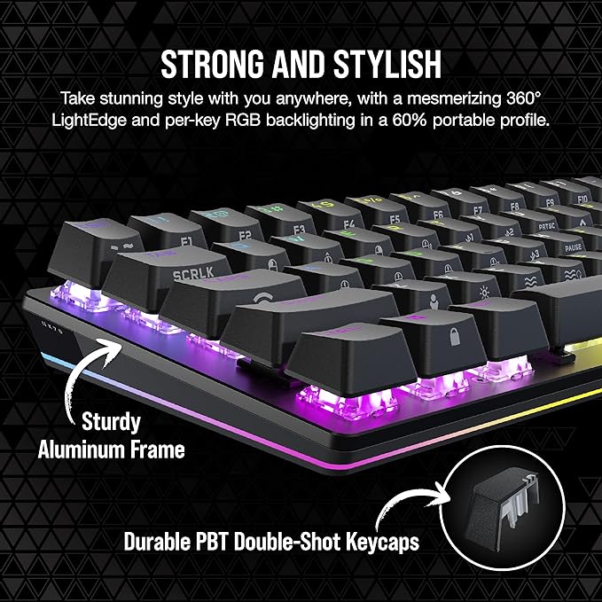 Corsair K70 PRO Mini Wireless RGB 60% (CH-9189010-NA) Mechanical Gaming Keyboard (Fastest Sub-1ms Wireless Swappable Cherry MX Red Keyswitches) QWERTY NA Layout - Black (Renewed)