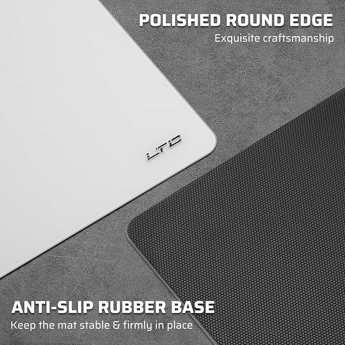 LTC Tempered Glass Gaming Mousepad Ultra-Smooth Micro-Etched Surface Mouse Pad for Top Control and Speed Anti-Slip Full Rubber Base Professional Large Mouse Mat for FPS Gamers 13X13in